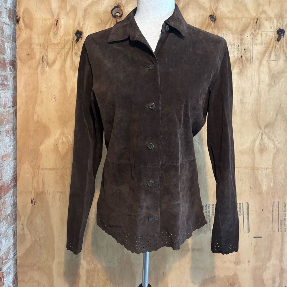 Field Gear Dark Brown Suede Leather Jacket Eyelet Detail Sz S